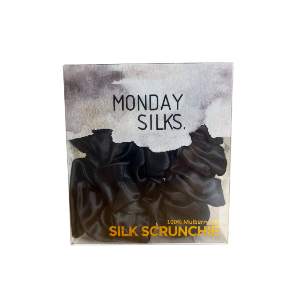 Silk Scrunchies Hair Tie Black | Midi 2 Pack