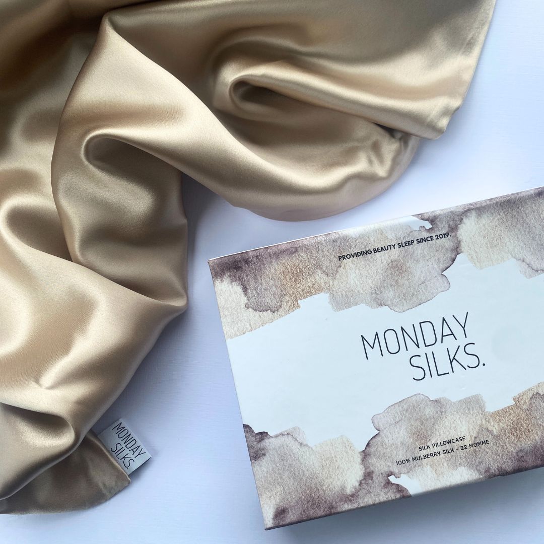 champange silk pillowcase by monday silk with gift box