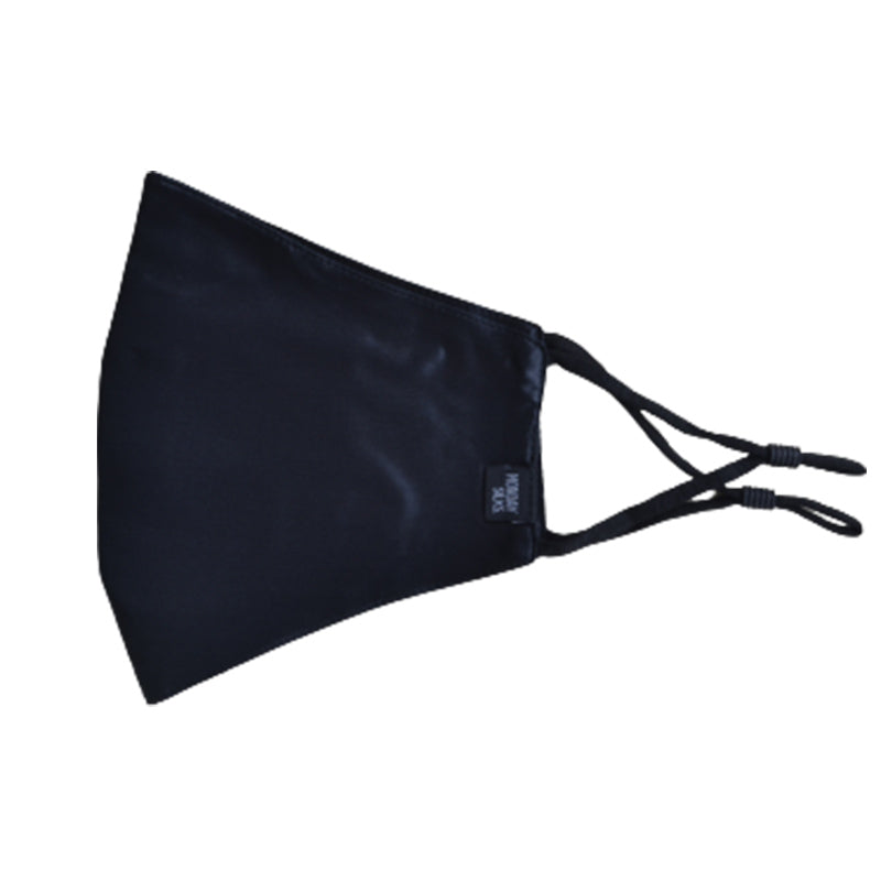 Black Silk Face Mask - Anti Irritating & Breathable | Monday Silks NZ with adjustable ear loops. Made from 100% mulberry silk.