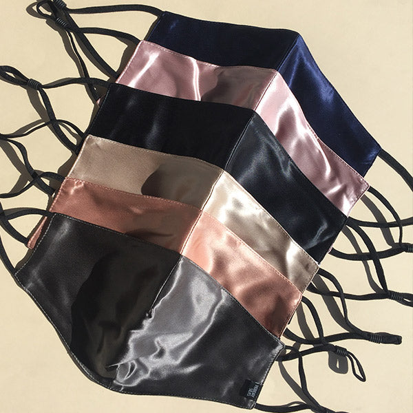 Silk Face Mask - Anti Irritating & Breathable | Monday Silks NZ in assorted colors including black, pink, navy, and champagne. Soft, hypoallergenic fabric.