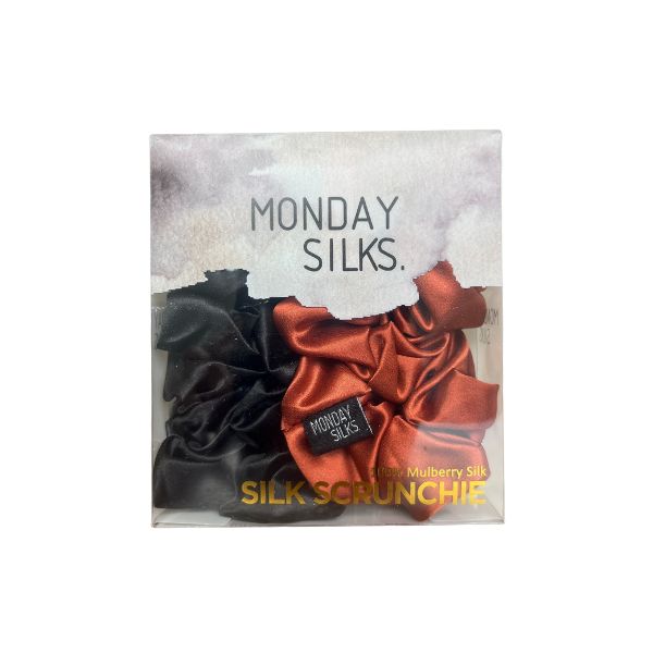 Midi Silk Scrunchies - Copper-Black 2 Pack