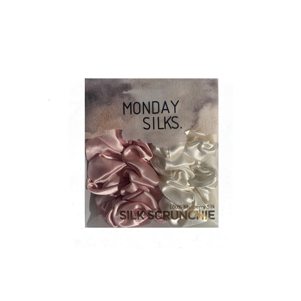 monday silks lux silk scrunchies white pink gift pack