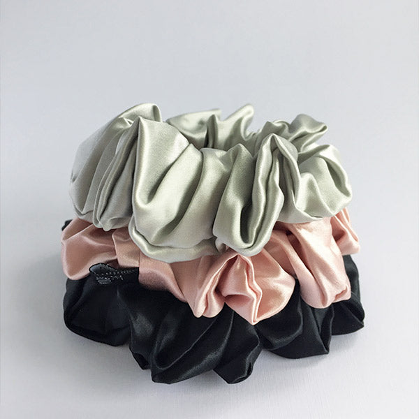 Midi Silk Scrunchies - 3 Pack (black, pink, silver)