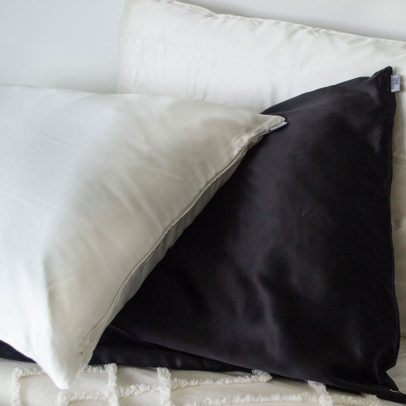 Black Silk Pillowcase with zipper 