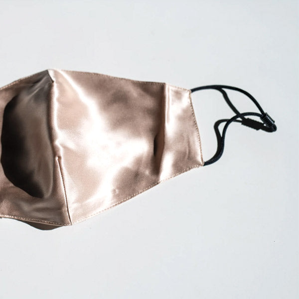 Beige Silk Face Mask - Anti Irritating & Breathable | Monday Silks NZ with smooth finish and black adjustable straps. Ideal for sensitive skin.